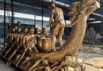 美陳龍舟雕塑 異形噴水競(jìng)賽雕塑 酒店劃槳雕塑