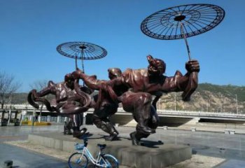 庭院雨傘雕塑 公園民俗雕塑 鍛造撐傘雕塑