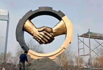 大型握手雕塑 鍛造發(fā)光雕塑 房地產(chǎn)誠(chéng)信雕塑