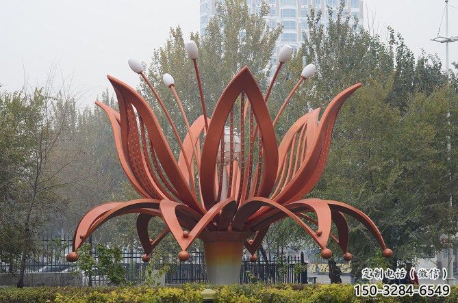 彩繪蓮花雕塑 景觀花卉雕塑 街頭水蓮花雕塑