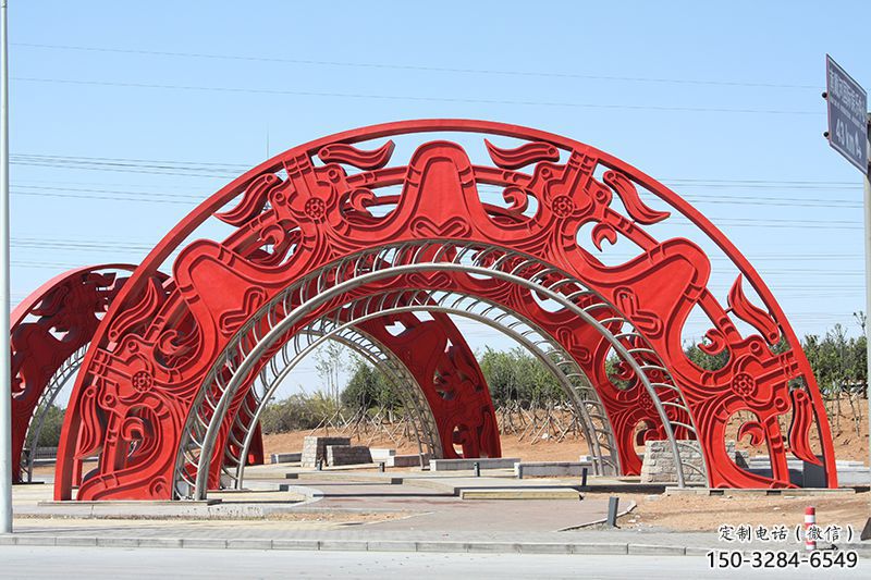 景區(qū)拱門雕塑,鏤空透雕設計，不銹鋼鏤空大門雕塑