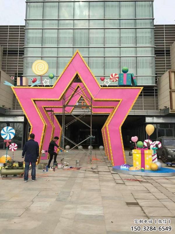 五角星門套雕塑，美陳藝術概念，不銹鋼大門雕塑展示