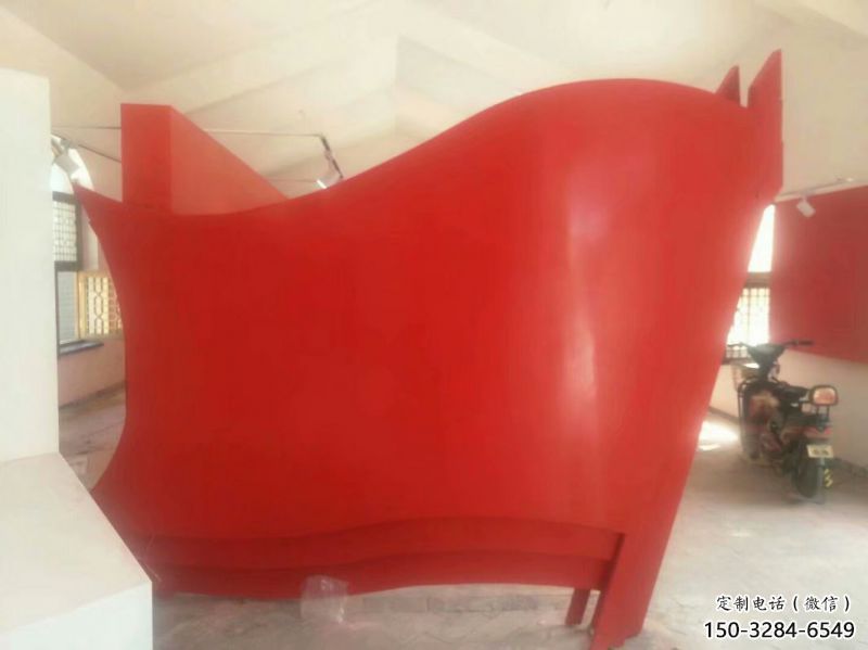 小區(qū)旗幟雕塑，拉絲黨建雕塑，抽象效果
