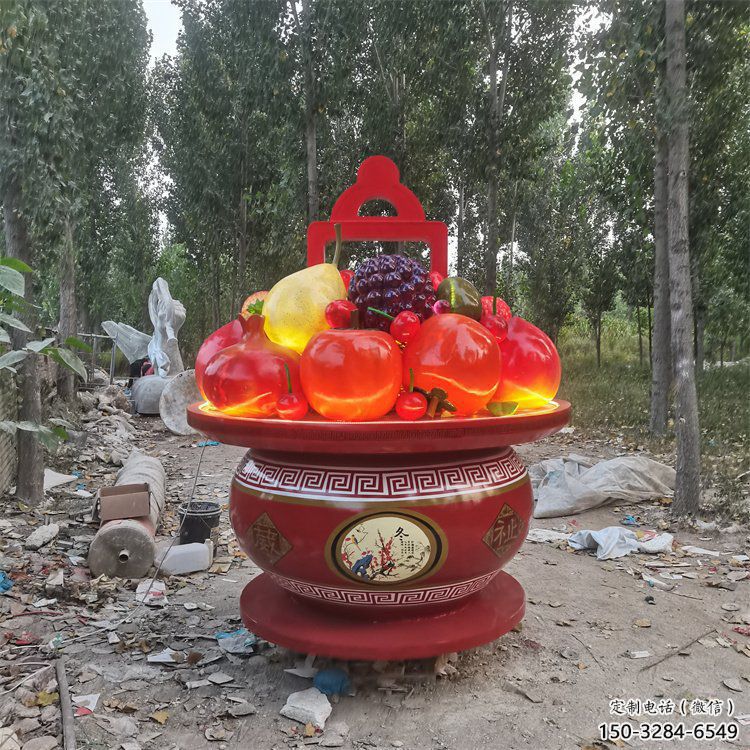 果籃雕塑供應，花園小品，酒店不銹鋼果籃雕塑展品