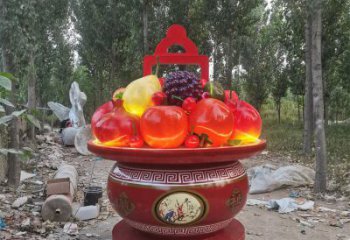 果籃雕塑供應，花園小品，酒店不銹鋼果籃雕塑展品