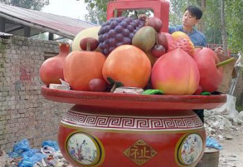 景觀果籃雕塑擺件優選，陸地擺件，園林藝術不銹鋼果籃雕塑供應