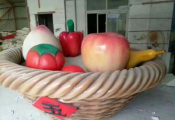 地產果籃雕塑預定，露天雕塑，桃子果籃雕塑制作