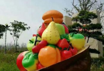 景觀果籃雕塑定做，美陳雕塑，鴨梨果籃雕塑
