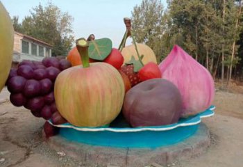 藝術(shù)果籃雕塑專供，小區(qū)擺件，鴨梨果籃雕塑訂做