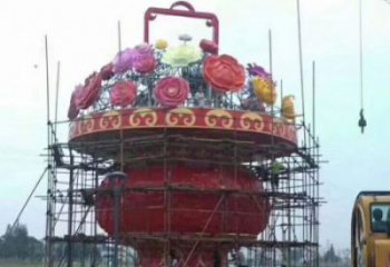 彩繪景觀花籃雕塑生產，景區案例，彩繪不銹鋼花籃雕塑優選