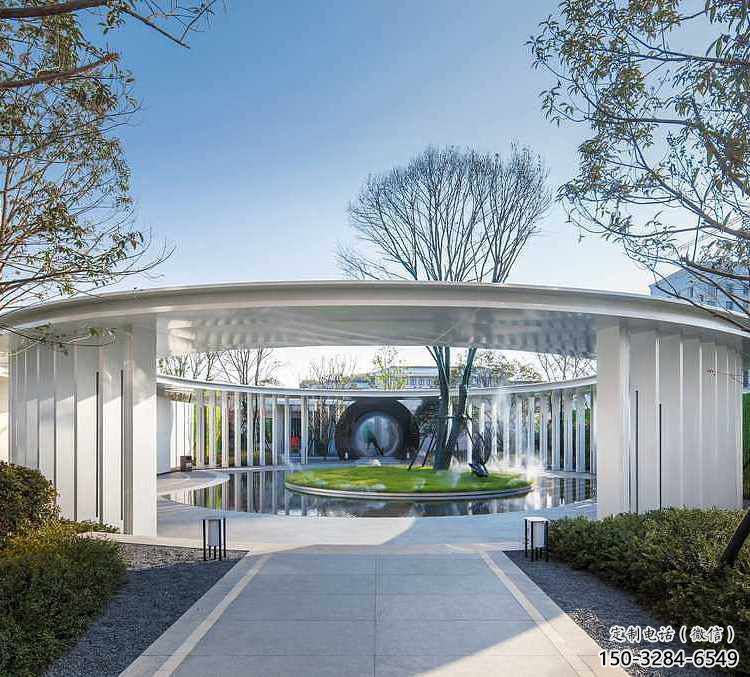 藝術(shù)型廊架雕塑，不銹鋼長廊雕塑