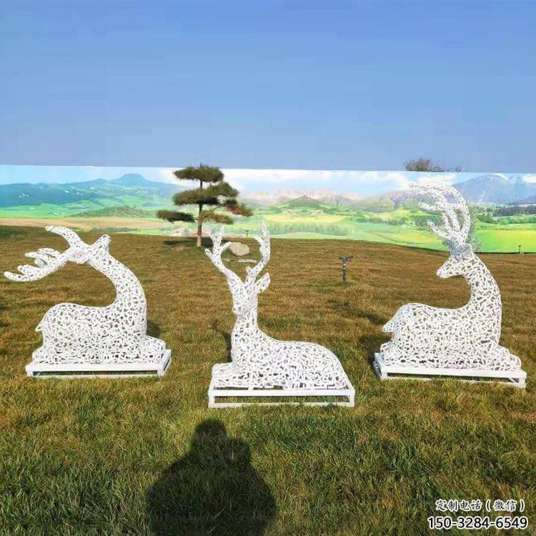 小鹿雕塑觀賞型，公園小品，景觀鏤空小鹿雕塑常用