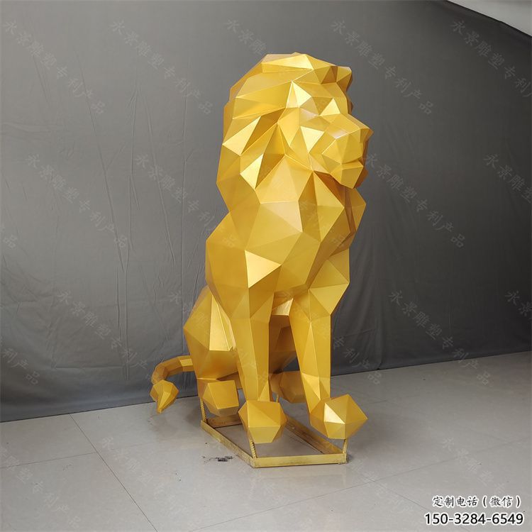 幾何獅子雕塑指用，景觀雕塑，藝術(shù)不銹鋼獅子雕塑點擊