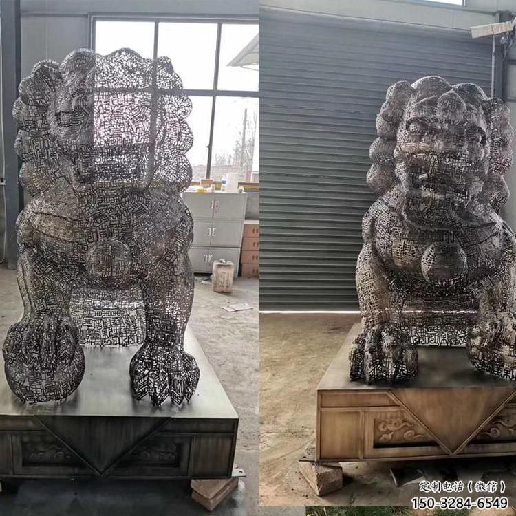 透雕獅子雕塑常用，鏤空概念，不銹鋼獅子雕塑展品