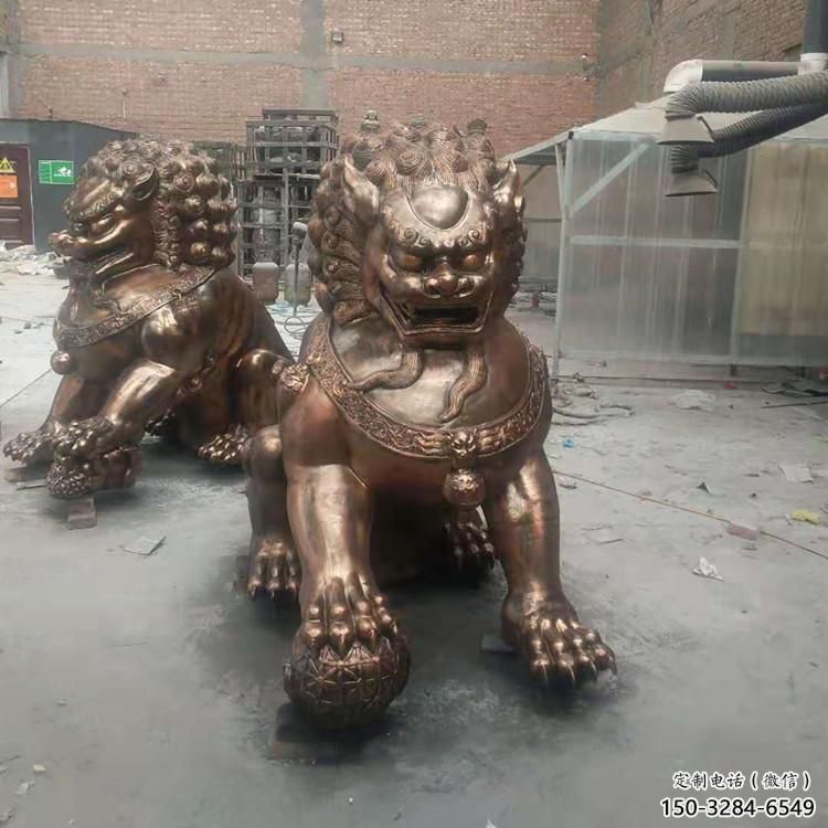 紅銅獅子雕塑制造商，室外軟裝，景觀蹲獅雕塑承接