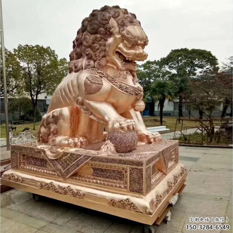 金屬獅子雕塑制作，黃銅鑄造，公共蹲獅雕塑優選