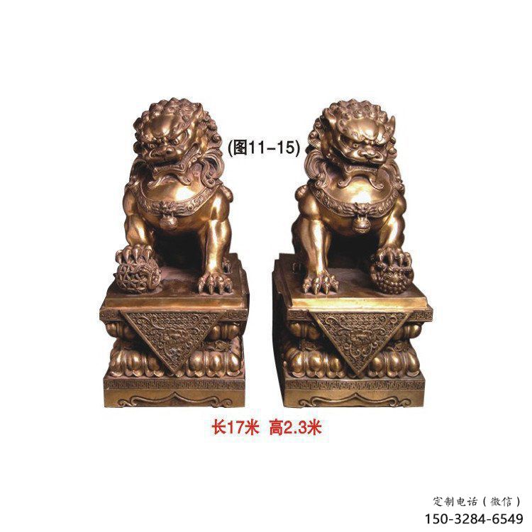 金屬獅子雕塑制作，城市裝飾，黃銅蹲獅雕塑選定