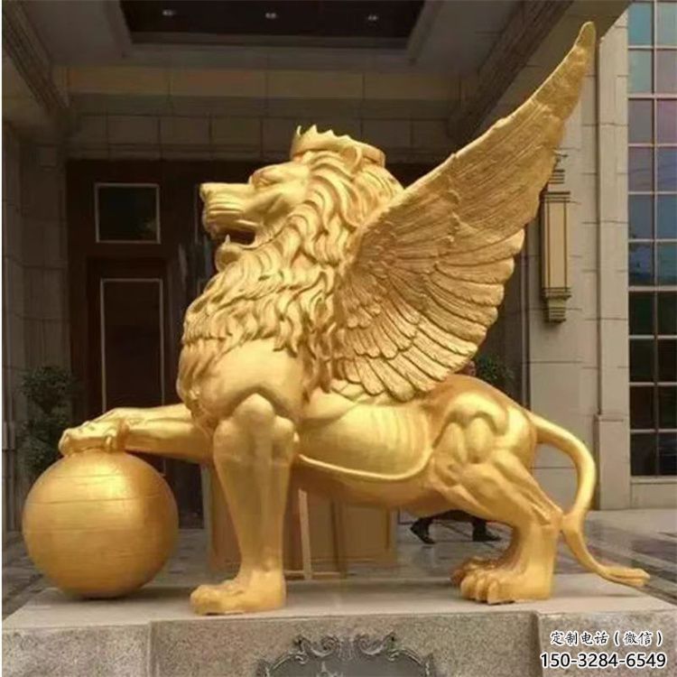 戶外獅子雕塑通用，鑄銅藝術(shù)，黃銅飛獅雕塑供應(yīng)