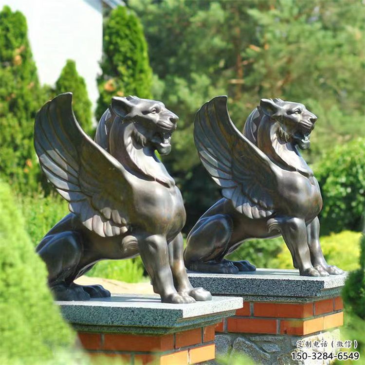 鑄銅獅子雕塑批發，標識雕塑，展示飛獅雕塑優選