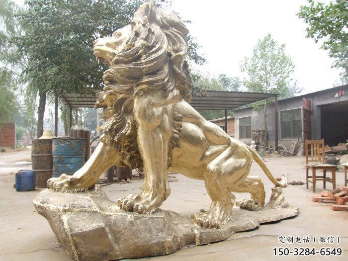黃銅獅子雕塑預定，動物景觀擺件，走獅主題雕塑精品