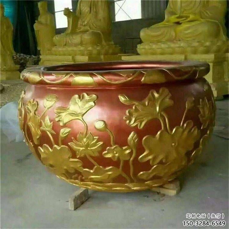 荷葉圖銅缸雕塑