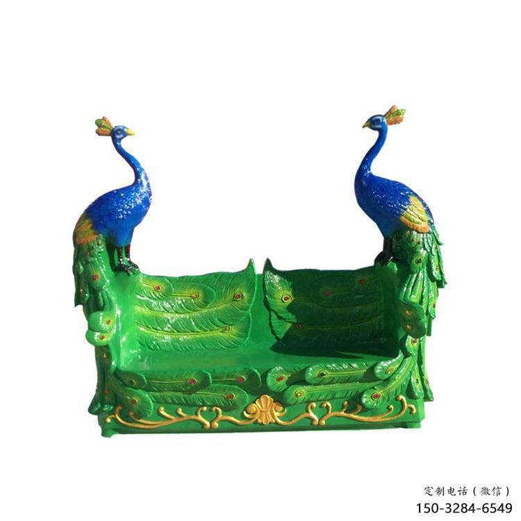 孔雀坐凳雕塑，彩繪工藝雕塑，景觀裝飾雕塑