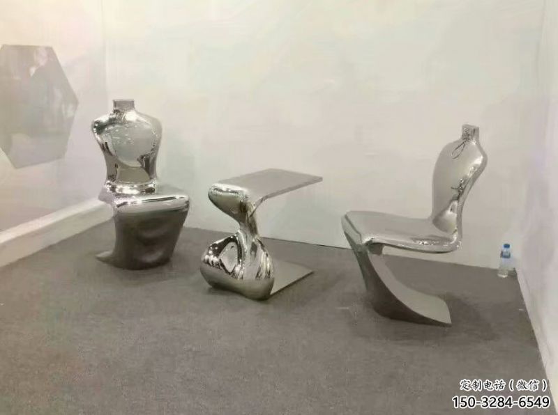幾何坐凳雕塑，鏡面工藝，不銹鋼坐凳雕塑廠(chǎng)家
