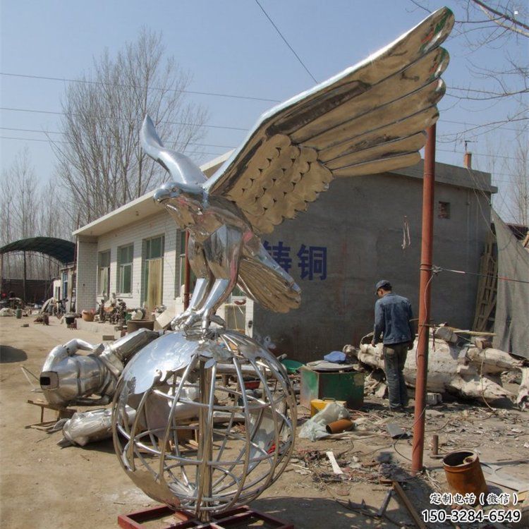 地球儀雕塑通用，城市雕塑，鏡面老鷹踩地球儀雕塑廠家