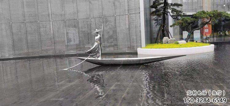 乘船人雕塑預定，小區(qū)擺件，不銹鋼乘船人雕塑服務商