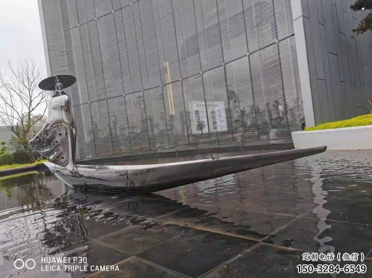 乘船人雕塑展品，標識雕塑，景觀不銹鋼乘船人雕塑選用