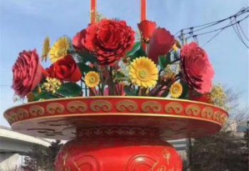 花籃雕塑訂做，街道標識，小區花籃雕塑定做