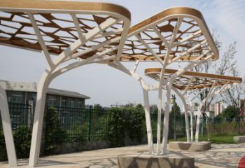 鏤空不銹鋼大樹葉廊架雕塑