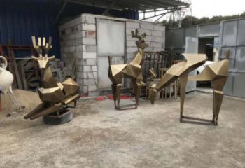 金屬小鹿雕塑批發，街頭藝術，公園抽象銅鹿雕塑展品