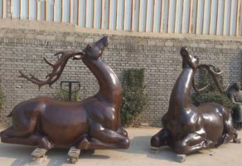 銅小鹿雕塑定制，村標(biāo)概念，戶(hù)外小鹿銅雕塑預(yù)定