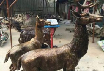銅鹿雕塑，鑄銅動(dòng)物雕塑
