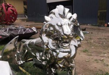 景觀獅子雕塑優選，陸地擺件，不銹鋼獅子雕塑供應