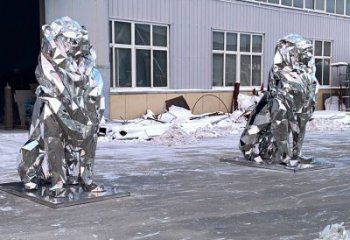 景區獅子雕塑優選，圓雕體系，幾何不銹鋼獅子雕塑選定