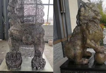 編織獅子雕塑定價，透雕動物雕塑，鏤空不銹鋼獅子雕塑