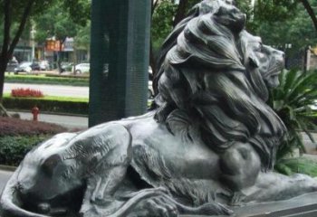 公園獅子雕塑定做，小區擺件，鑄銅趴獅雕塑制作