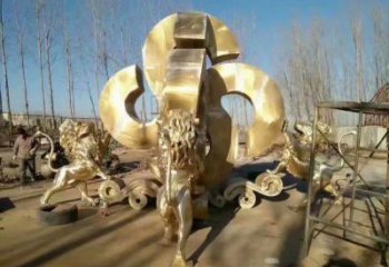 景觀獅子雕塑訂做，街景小品，戶外走獅雕塑制作