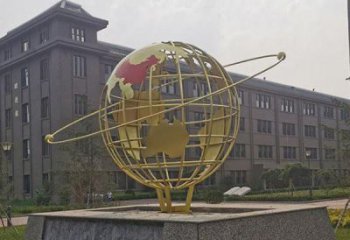 鏤空地球儀雕塑制造商，校園雕塑，烤漆地球儀雕塑廠家