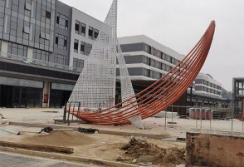 室內帆船雕塑，拉絲景觀雕塑，抽象效果