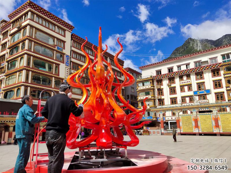 火苗雕塑廠家，美陳設計概念，不銹鋼火苗雕塑制造商