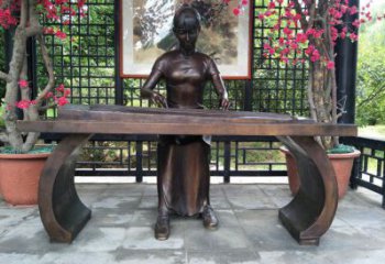 彈古箏雕塑選用，景區(qū)案例，純銅仿古制造商