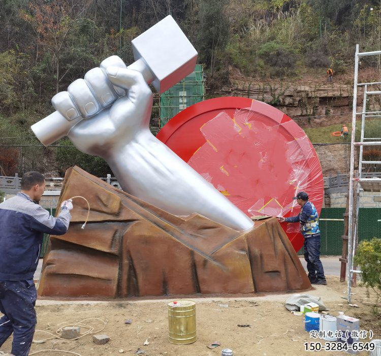 拳頭雕塑預(yù)定，白鋼構(gòu)件，不銹鋼拳頭雕塑選定