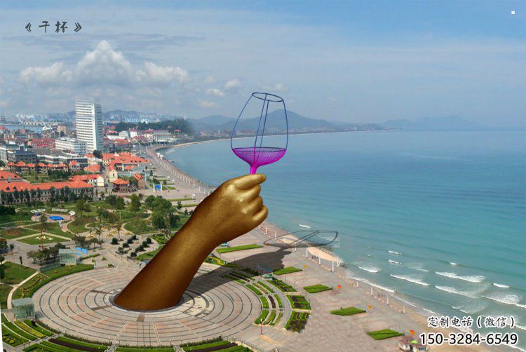 手握酒杯雕塑生產(chǎn)，戶外擺放，不銹鋼手握鋼筆雕塑廠家