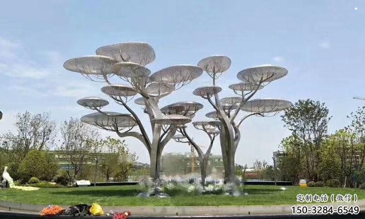 遮陽樹雕塑定做，小區(qū)擺件，鏡面不銹鋼遮陽樹雕塑制作