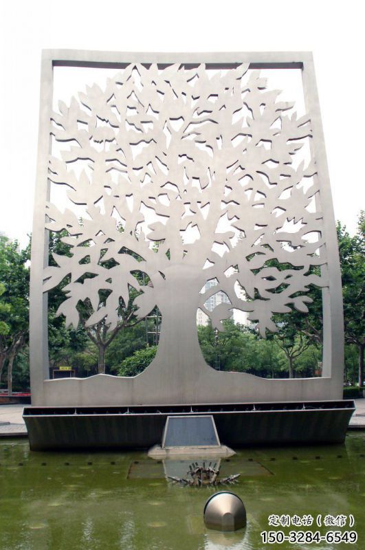 鏤空樹雕塑定價，街頭雕塑，烤漆鏤空剪紙樹雕塑廠家