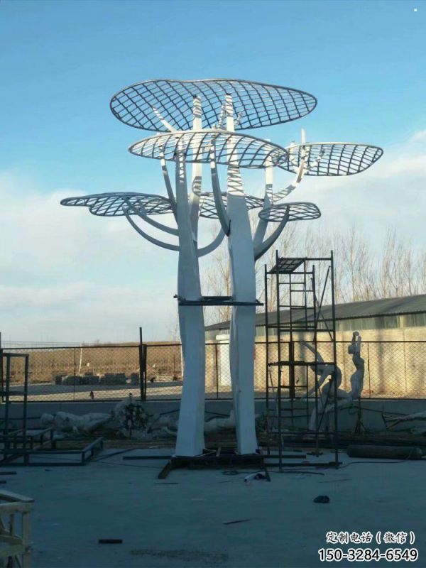 蘑菇樹雕塑承接，景區(qū)案例，幾何鏤空蘑菇樹雕塑承接