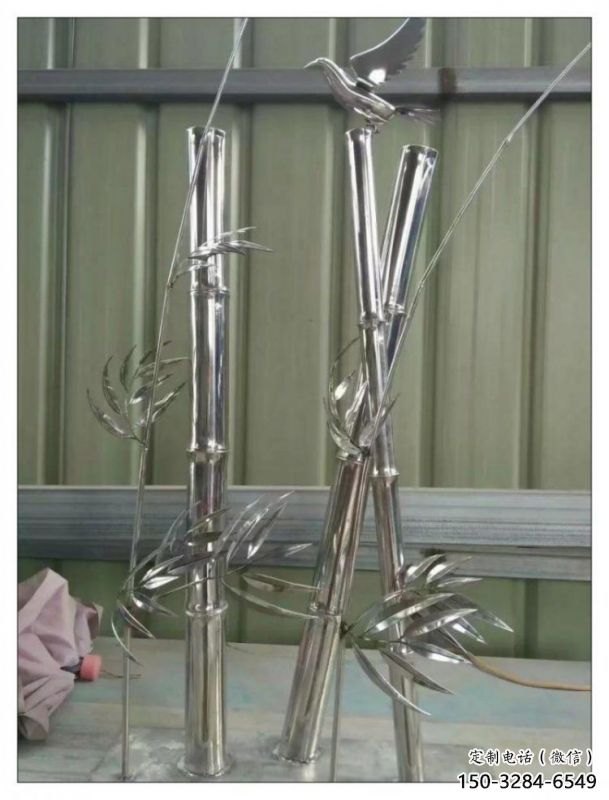 竹葉雕塑制造，中式工藝，不銹鋼鏡面竹葉雕塑制造